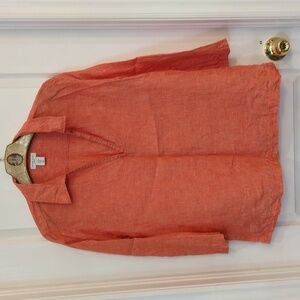 Antibes Blanc Coral Linen Tunic Top Size XL
